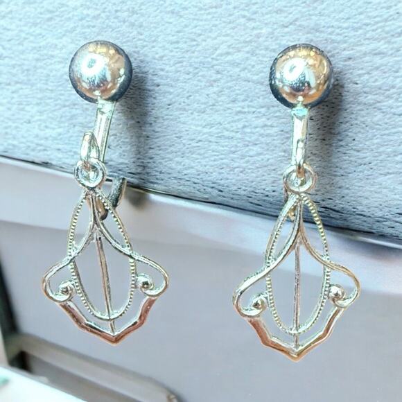 Sterling W E RICHARDS Signed WRE Vintage Dangle Drop Screw Back Earrings 2.41g - Picture 7 of 7